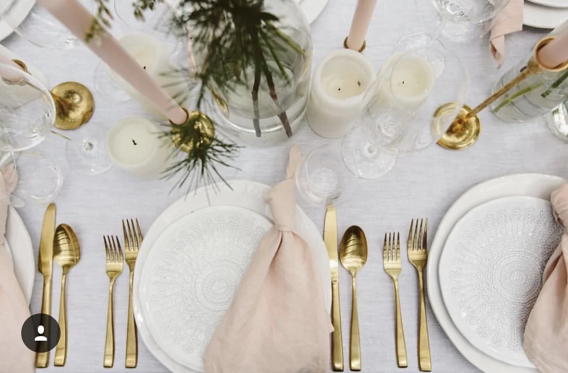 Blush Napkins and Silver Grey Tablecloths with cutlery from LL Furniture Hire , plates from Royal Lab , Chloe Fleur Florist, The Styled Table styling, shot by Ruth Gilmour at One Wonderful Day