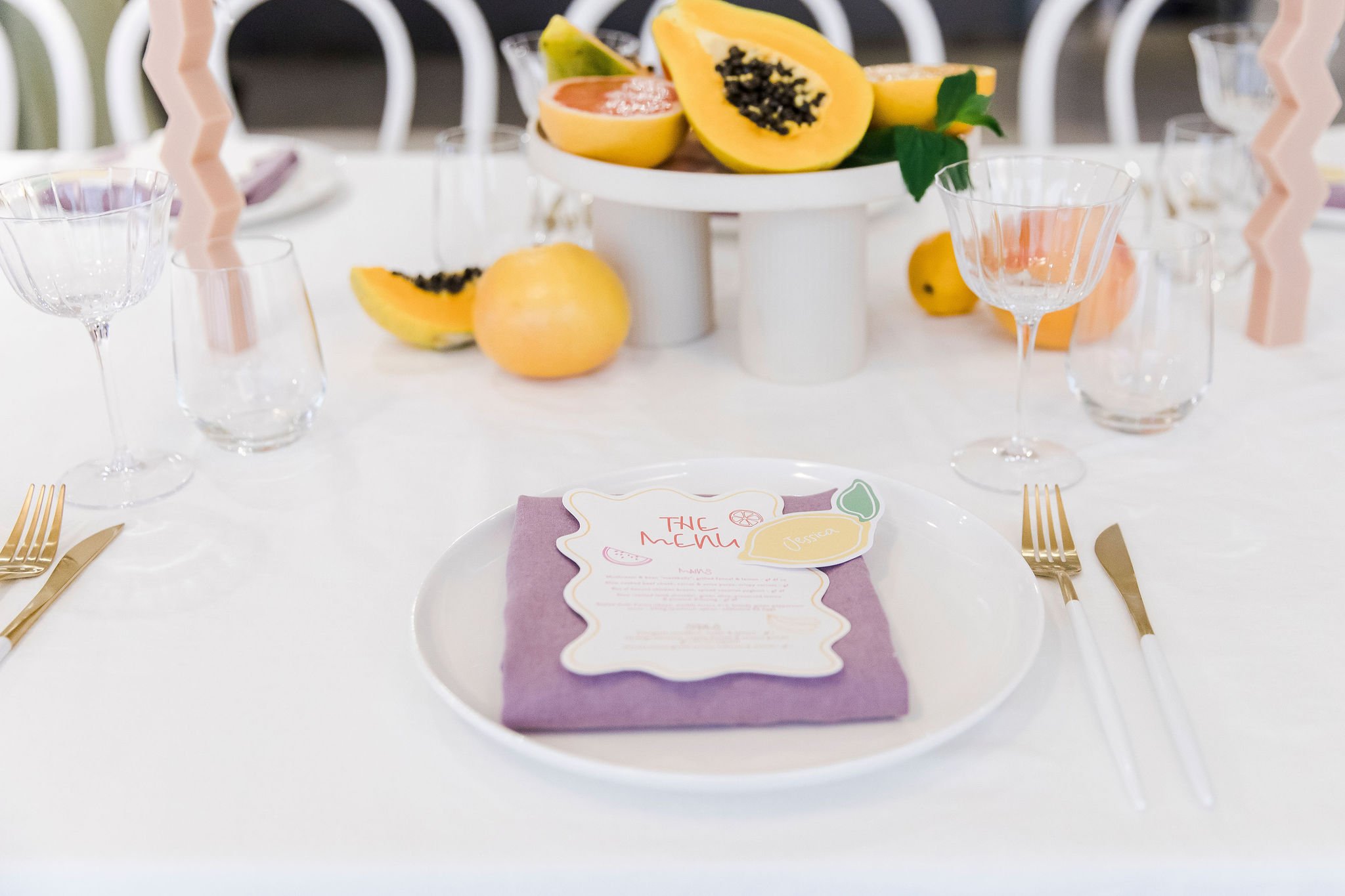 White Tablecloth with Dirty Lilac Napkins