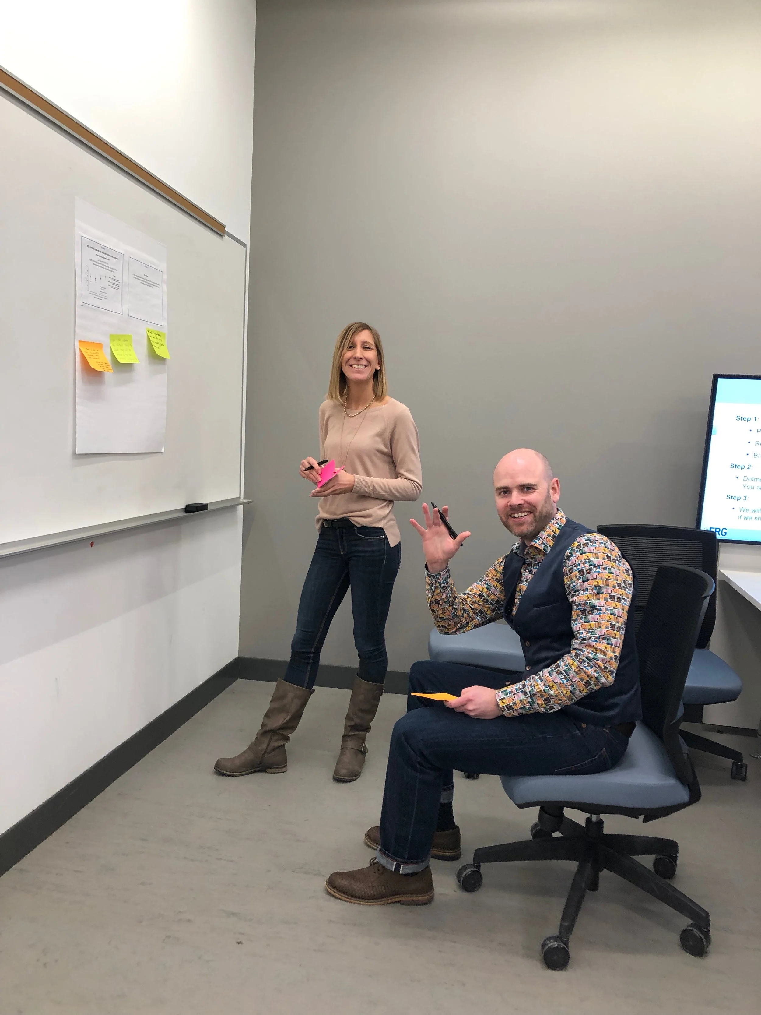 Evaluation team members reviewing findings to date under each research questions and proposing next steps.