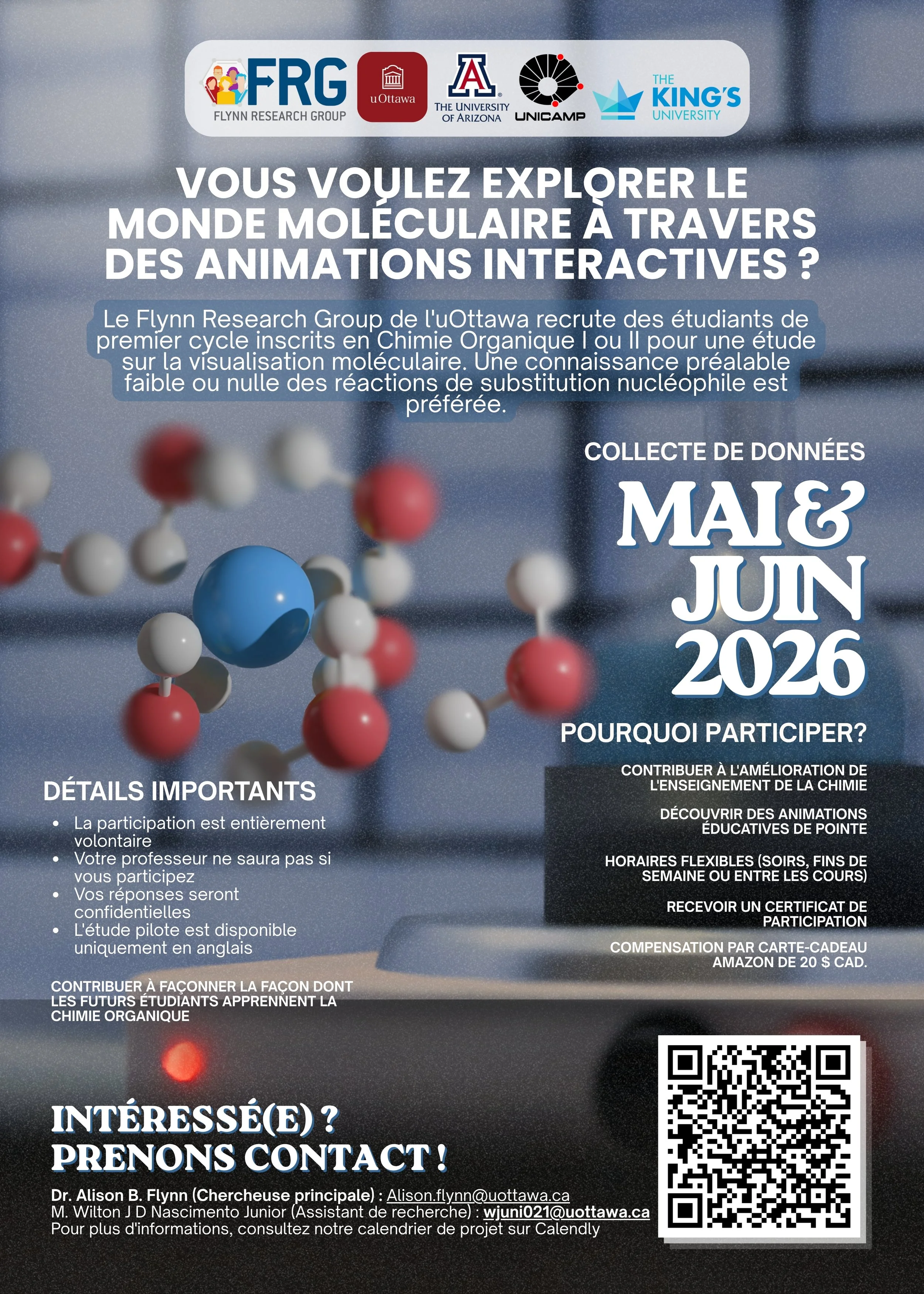 The recruitment poster in French. It gives the instructions and the QR for participation in the study.