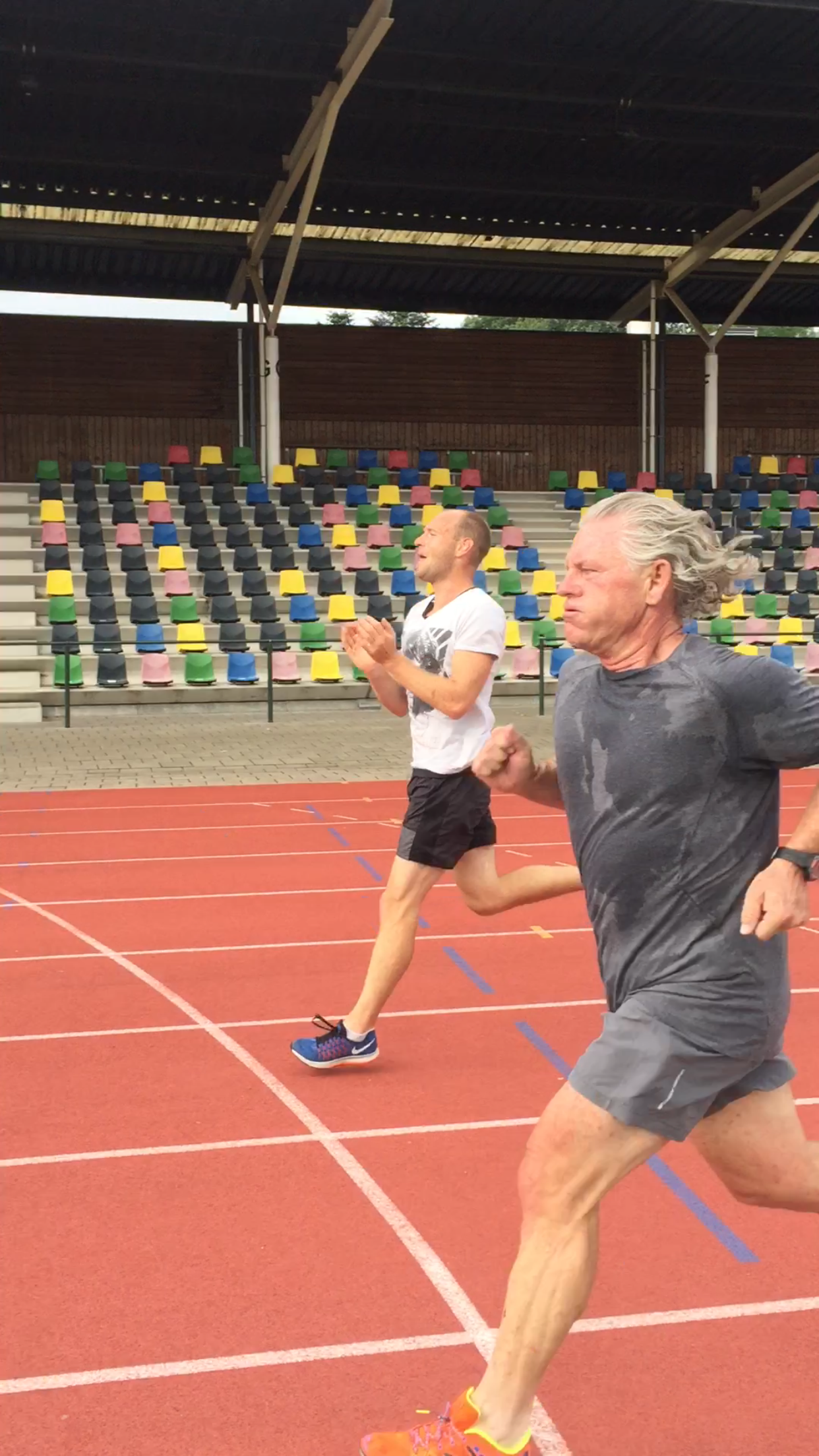 Lars and I cross the finish in the 5000