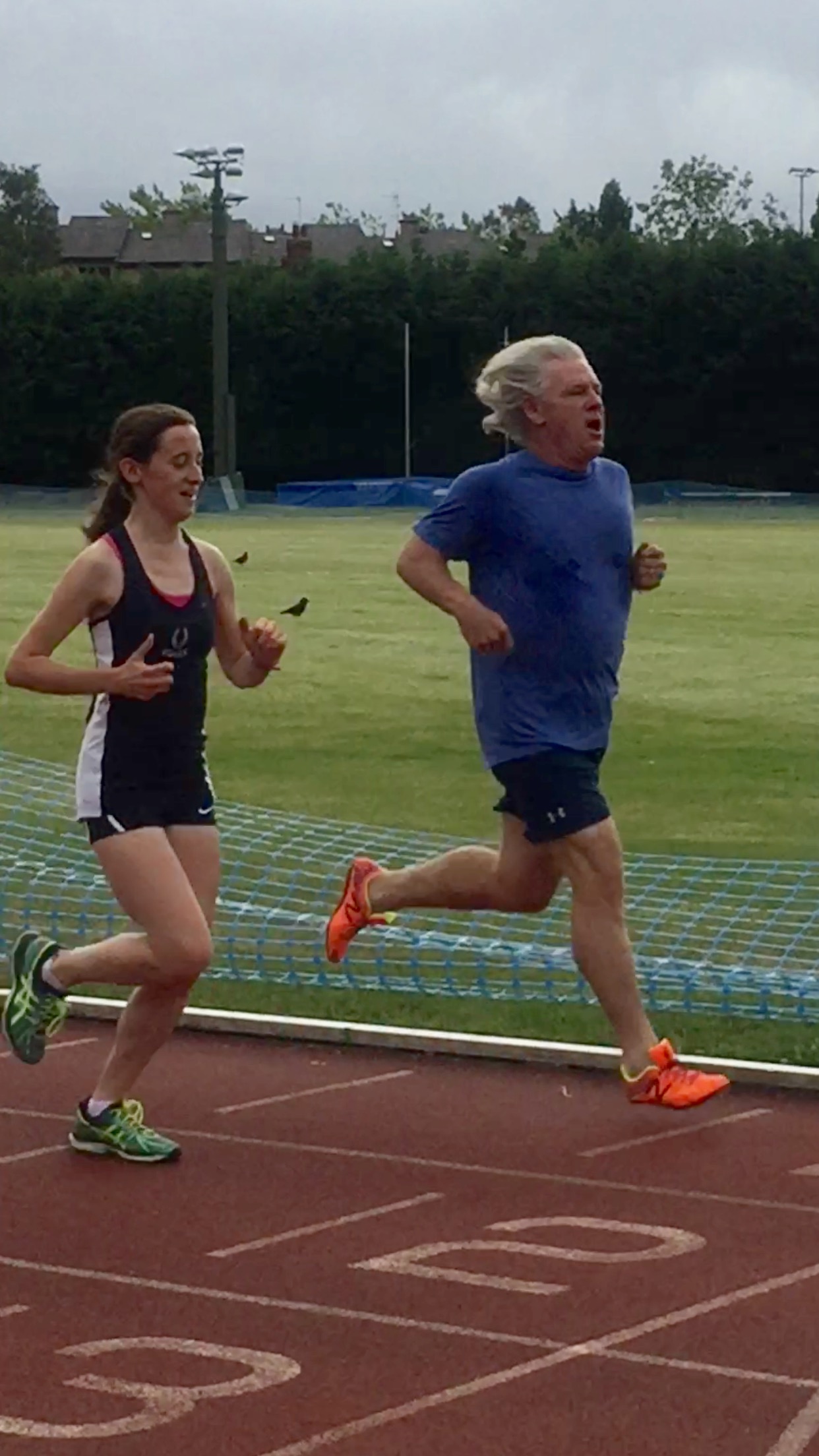 The finish of the 800 meters on the Roger Bannister Track in Oxford, England in a time of 3:12. 