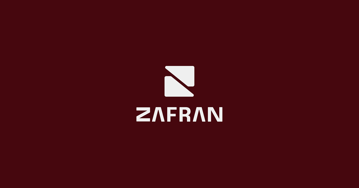 Zafran logo with stylized 'Z' on a dark red gradient background