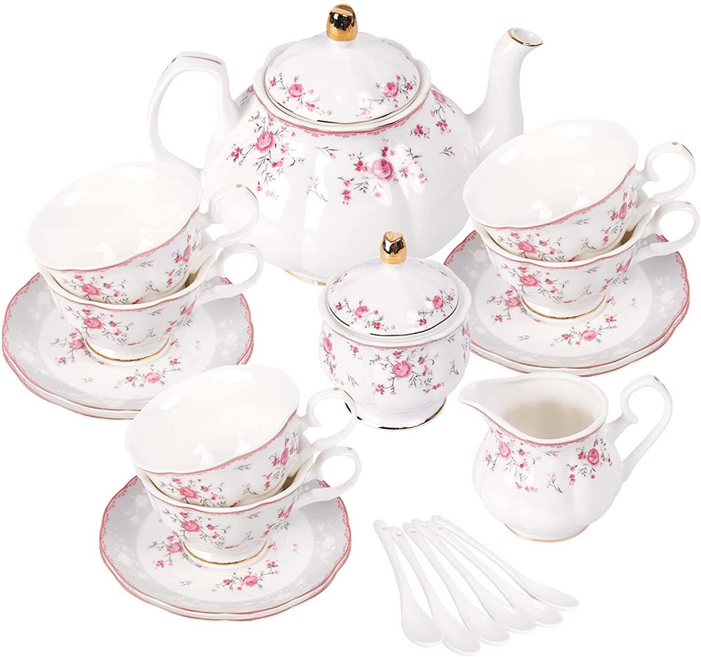 Pink Rose Tea Set for 6