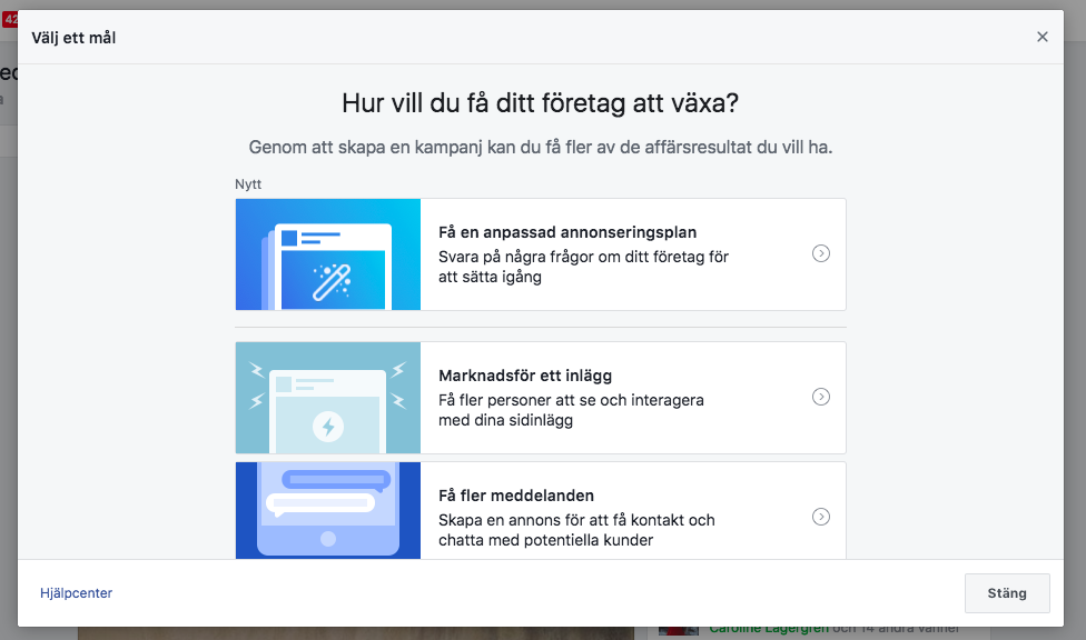 Här kan du välja hur du vill gå tillväga i marknadsföringen.