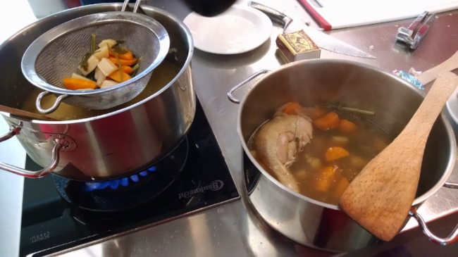 Simmering chicken