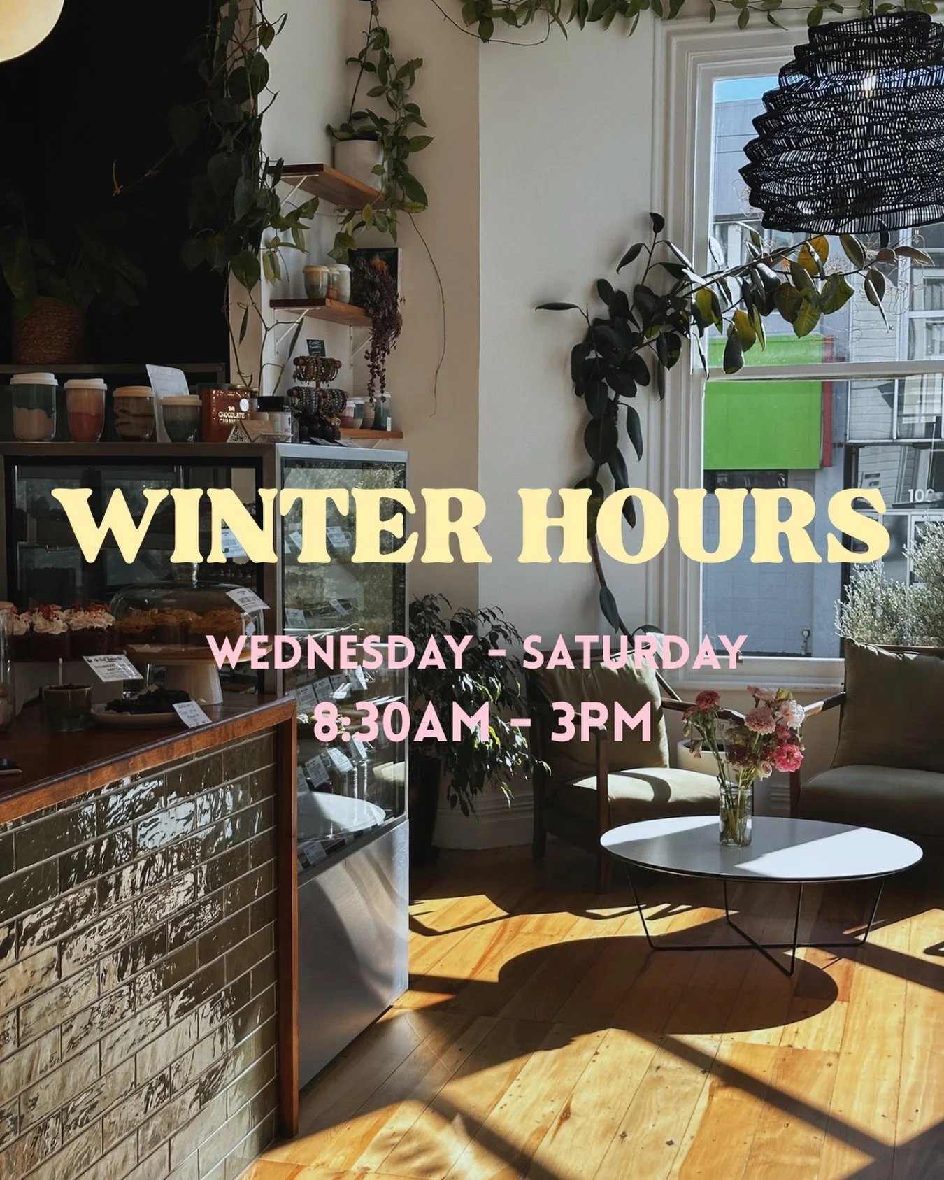 Our cosy little space is making some changes as the days are shorter! Now opening at 8:30am and closing slightly later at 3pm Weds-Sat ✨

Pop in for cake and coffee and some NEW savouries this week 👀😋

Hope you&rsquo;re all keeping warm this winter