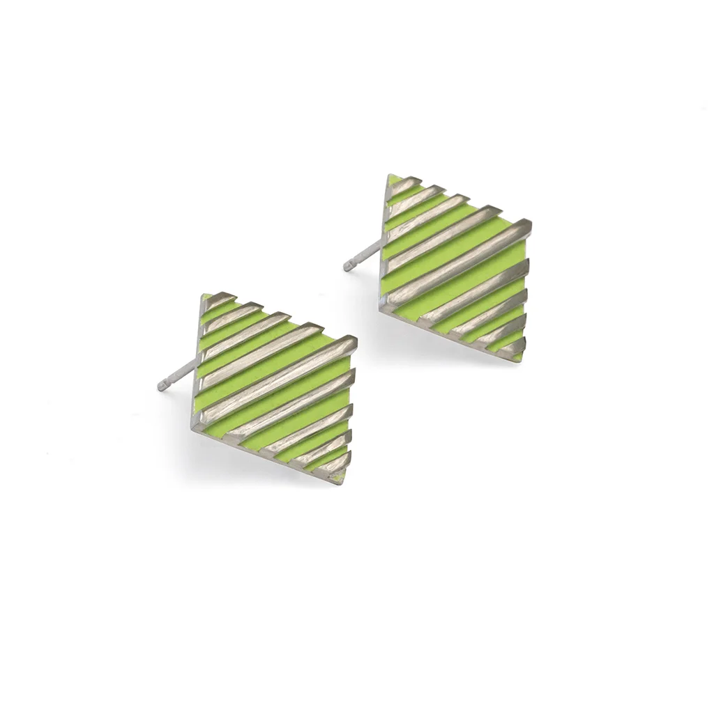 Lime Green Stripe Studs
