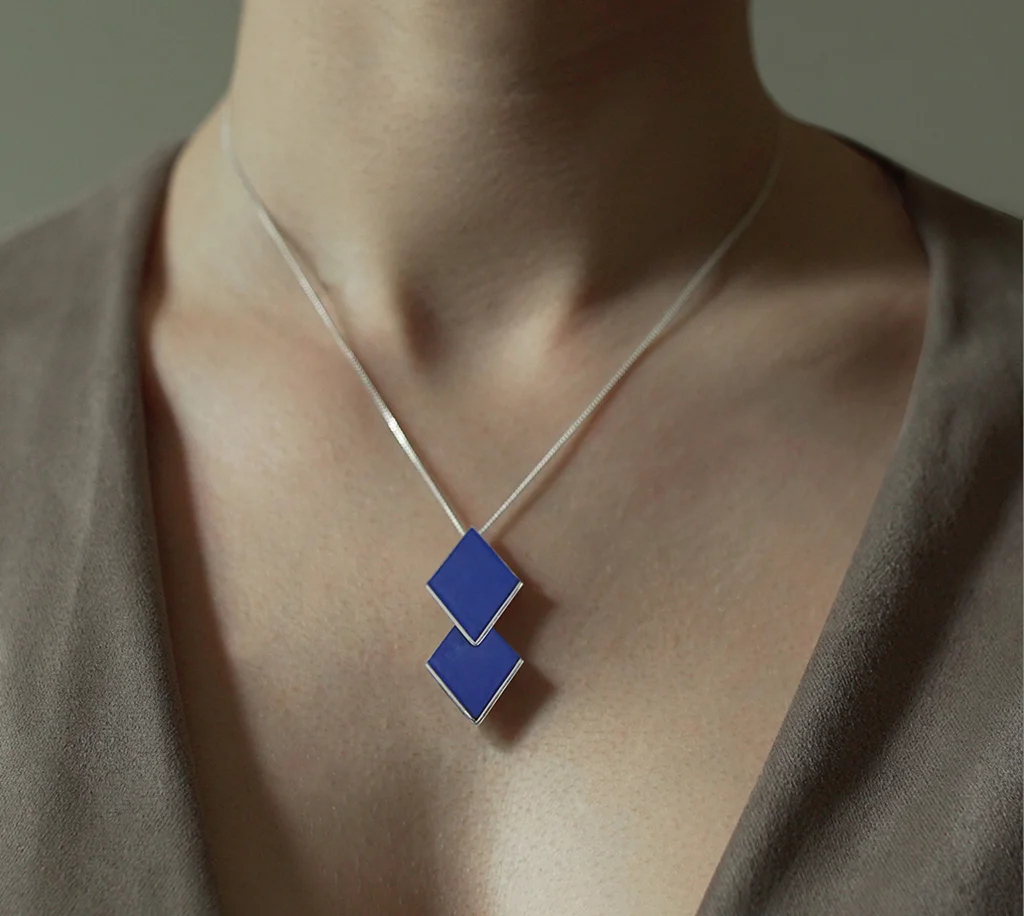 Model Wears Cobalt Blue Drop Pendant