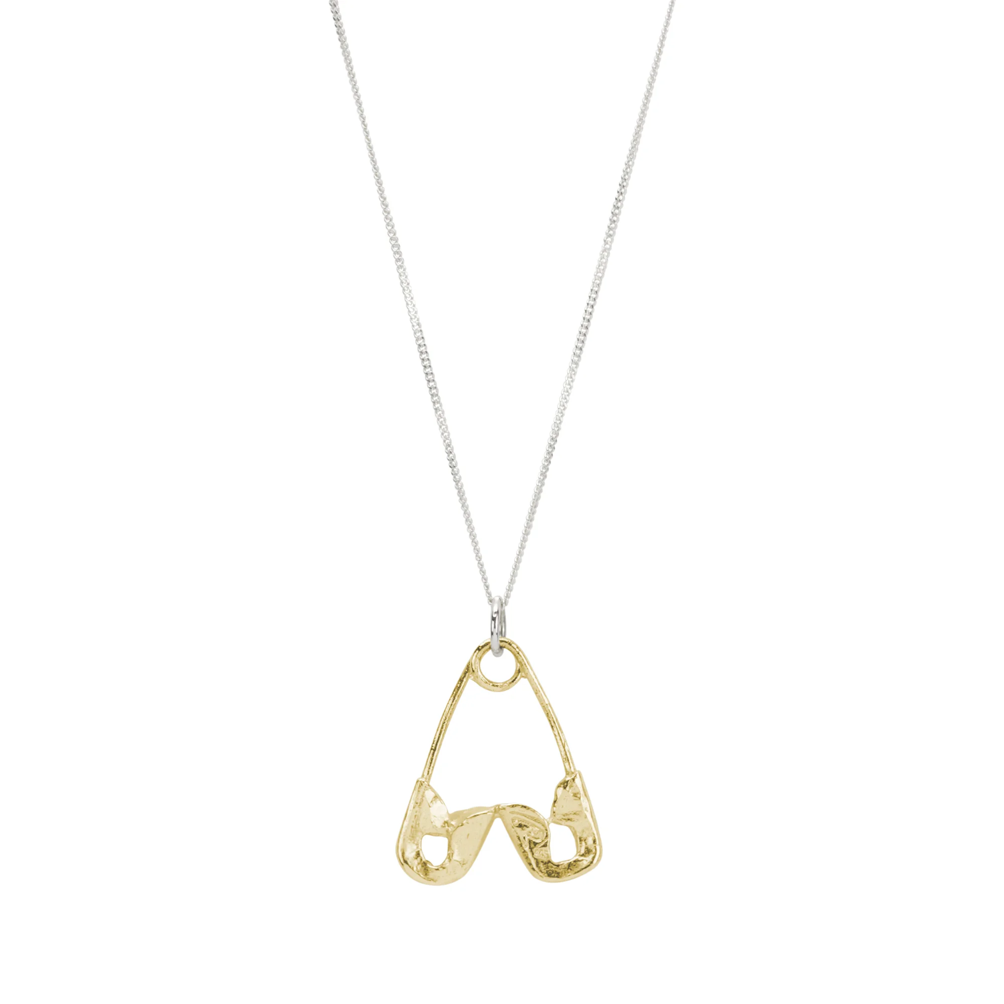 Safety Pin Heart Necklace - Gold Plate 