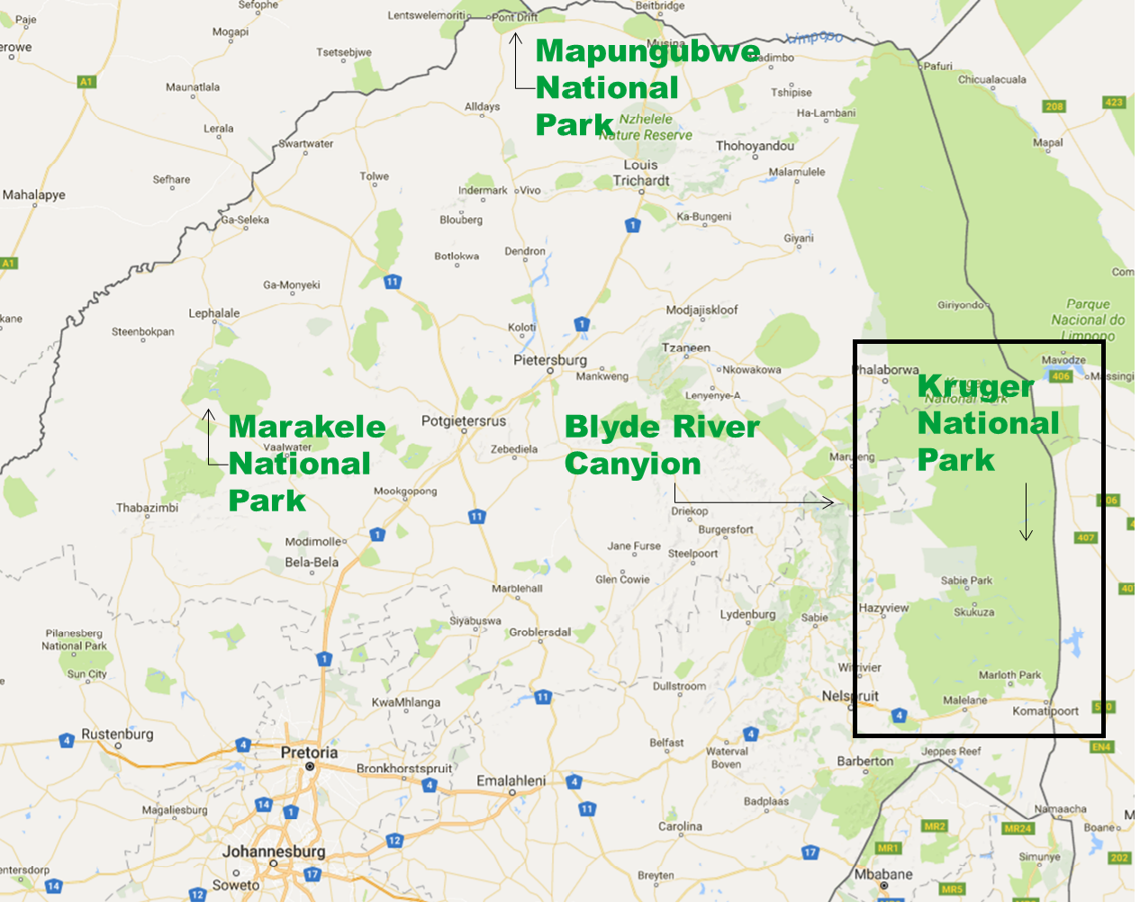 De laatste locatie van onze reis: Kruger National Park