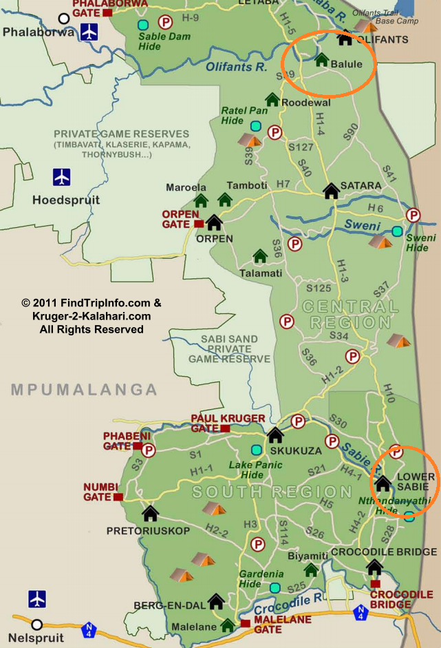 Balule & Lower Sabie. klik voor een vergroting.Kaart afkomstig van www.kruger-2-kalahari.com