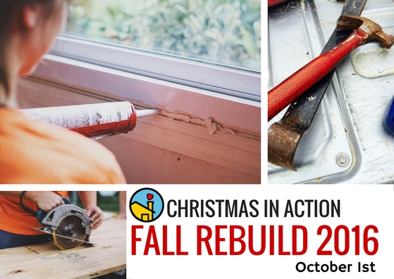 If you are interested in participating in this years Fall ReBuild on Saturday, October 1st please contact our office by emailing levans@ciaspartanburg.org or call our office at 864-576-7101. We are in search for new groups to lead a ReBuild of a house or houses and would love to see the groups are that regular volunteers with Christmas in Action again! This year we are working to repair homes in INMAN. We can't wait to hear from you and your group!