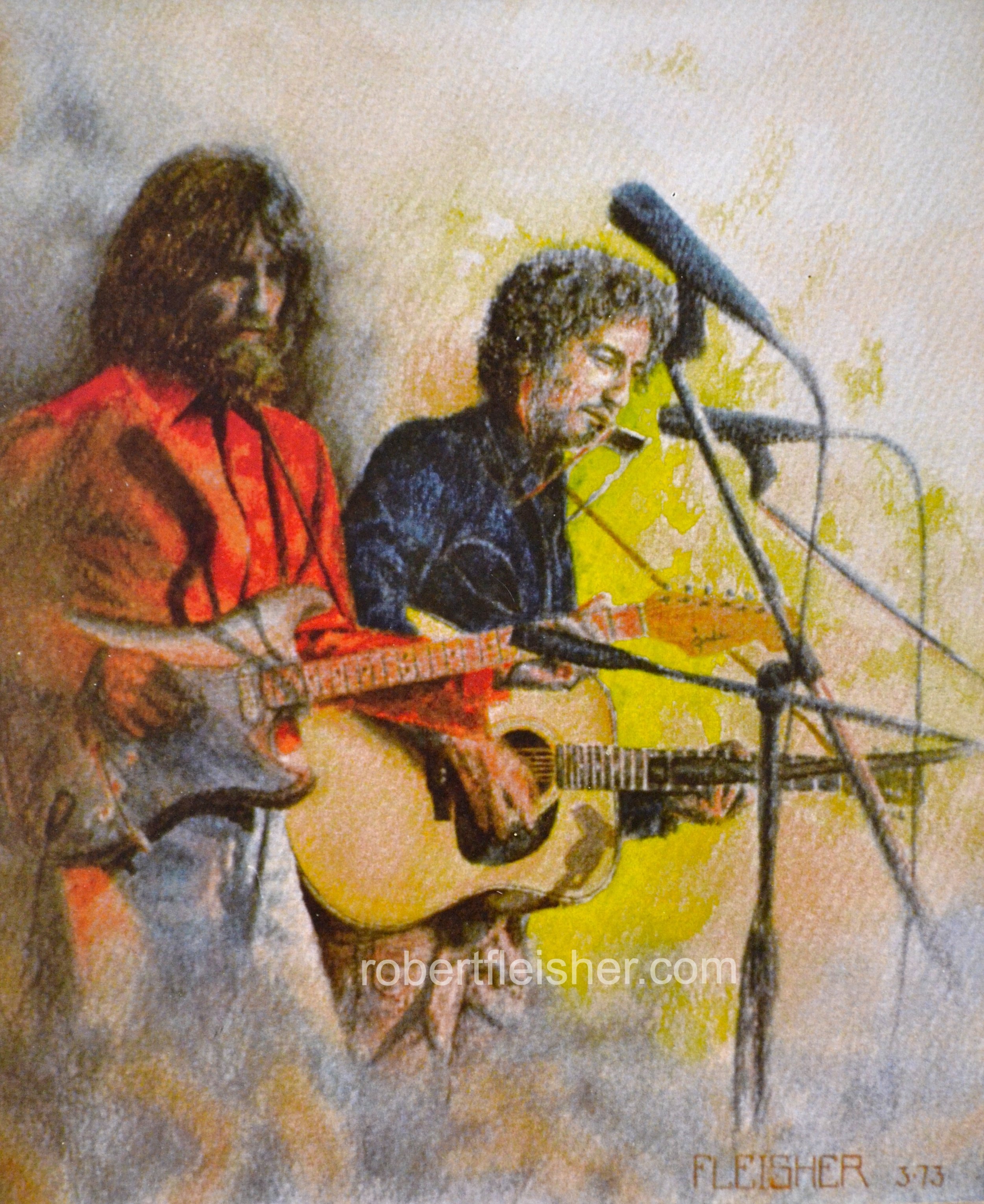 George Harrison, Bob Dylan  1973  14x12  watercolor