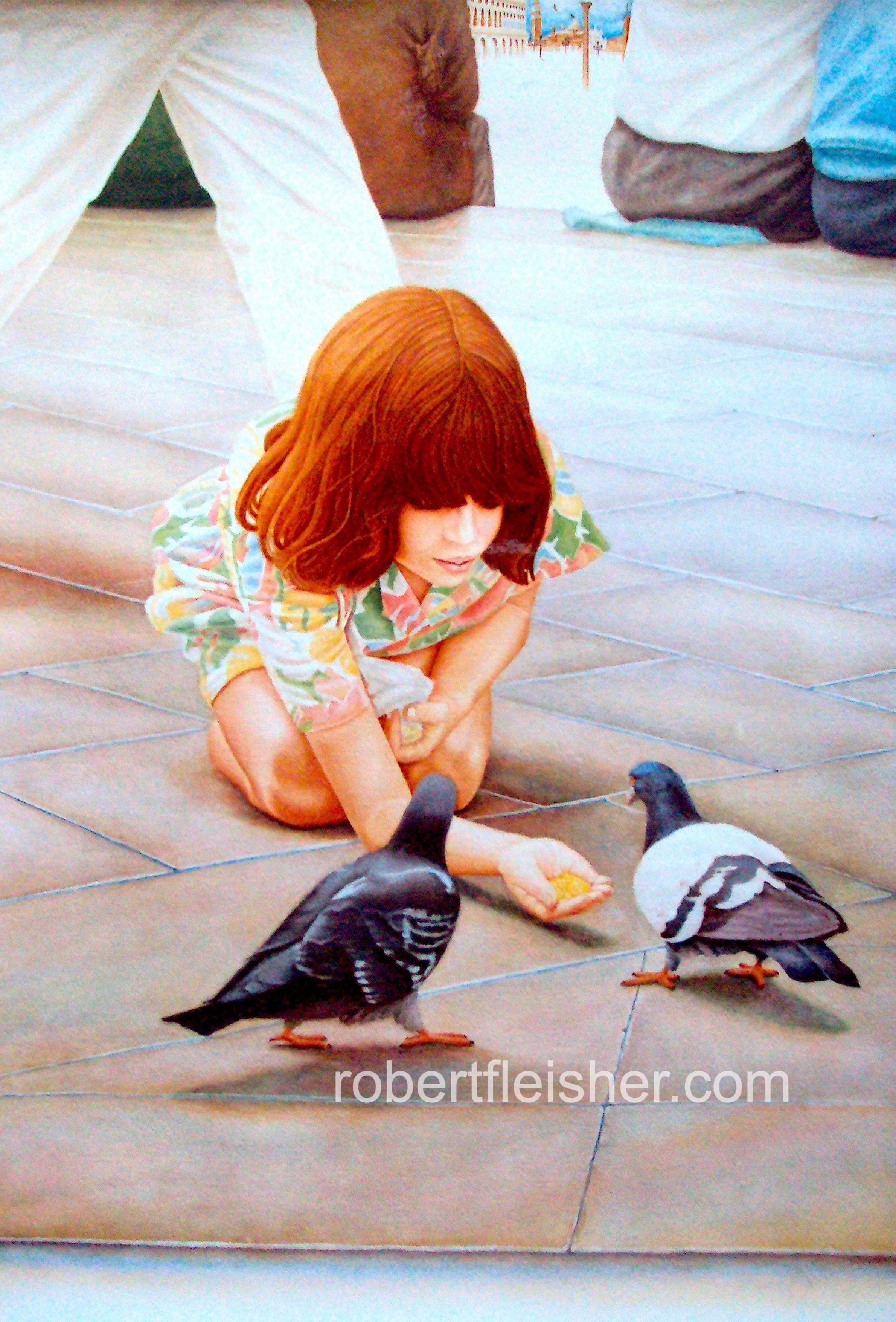 Girl with Pigeons    1988   40x30  watercolor