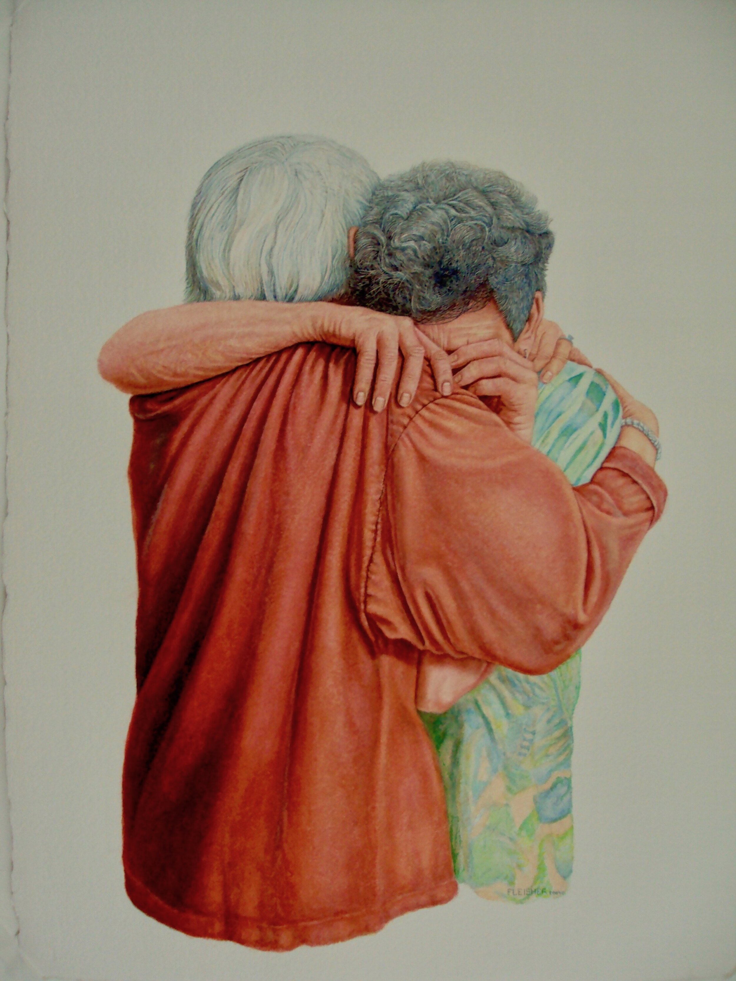 Title: The Hug   2009  30 x 23  watercolor