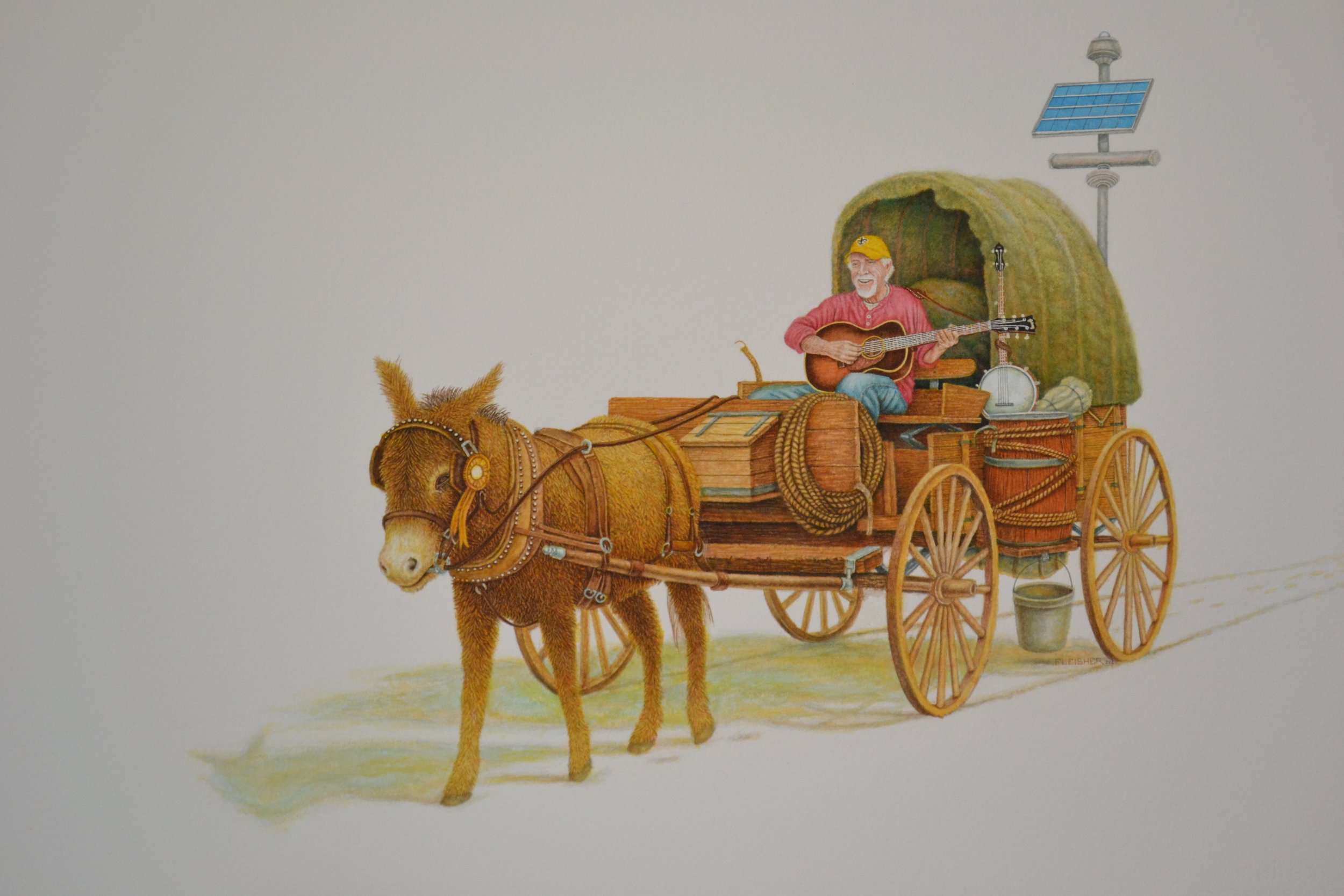 Covered Wagon with Jimmy Buffett  2021  30x22  watercolor