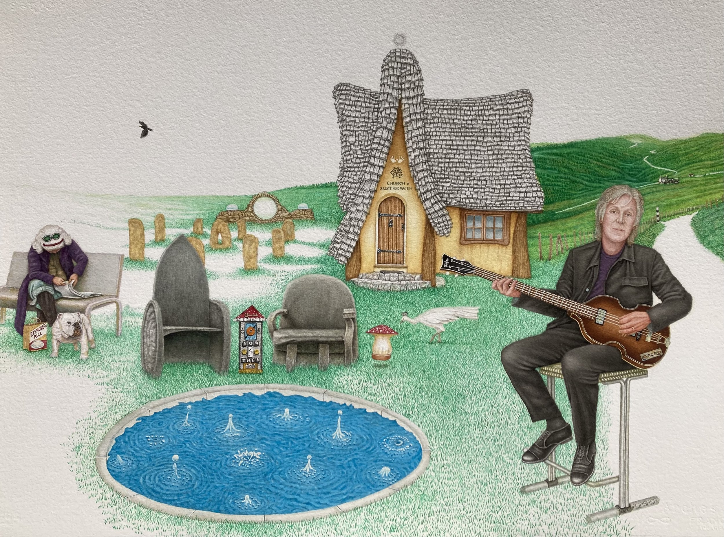 Church of Sanctified Water with Paul McCartney 2024 30x22 watercolor