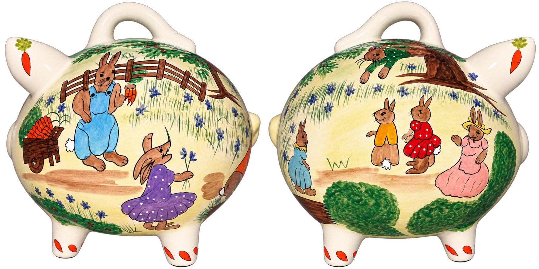 Country Bunnies piggy bank, bunny piggy bank, rabbit piggy bank