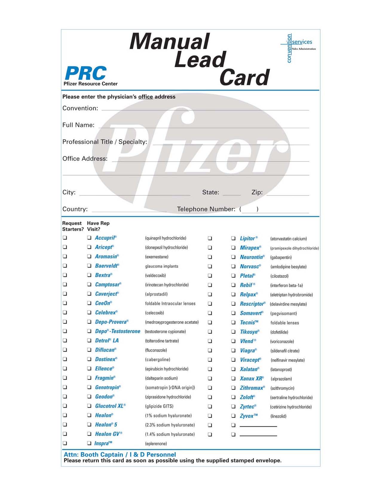 Manual Lead Card Pfizer