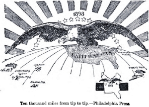 An 1898 cartoon depicting America's ascent as a global power.