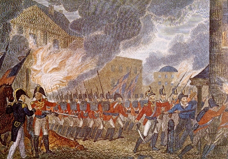 An illustration of the British burning the White House from the 1816 book, The History of England, from the Earliest Periods, Volume 1 by Paul M. Rapin de Thoyras.