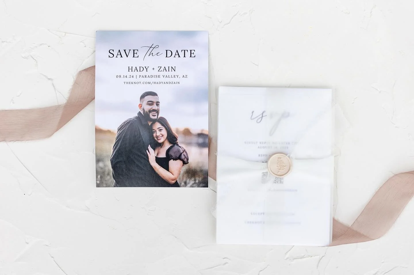 These photos don&rsquo;t quite capture how stunning this wedding stationery is&hellip; with a vellum jacket, wax seal, and chiffon ribbon, Zain&rsquo;s dream wedding invitations became a reality ✨