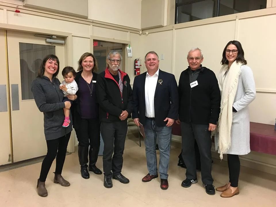 Left to right: Monica Shore, CBRA Coordinator - Dr. Pam Shaw, Mount Arrowsmith Biosphere Region Research Institute - Chief Michael Recalma, Kwalicum First Nation - Gord Johns, MP, Courtenay-Alberni - Dr. Dave Witty, Mount Arrowsmith Biosphere Region, Ashley Van Acken, Mount Arrowsmith Biosphere Region