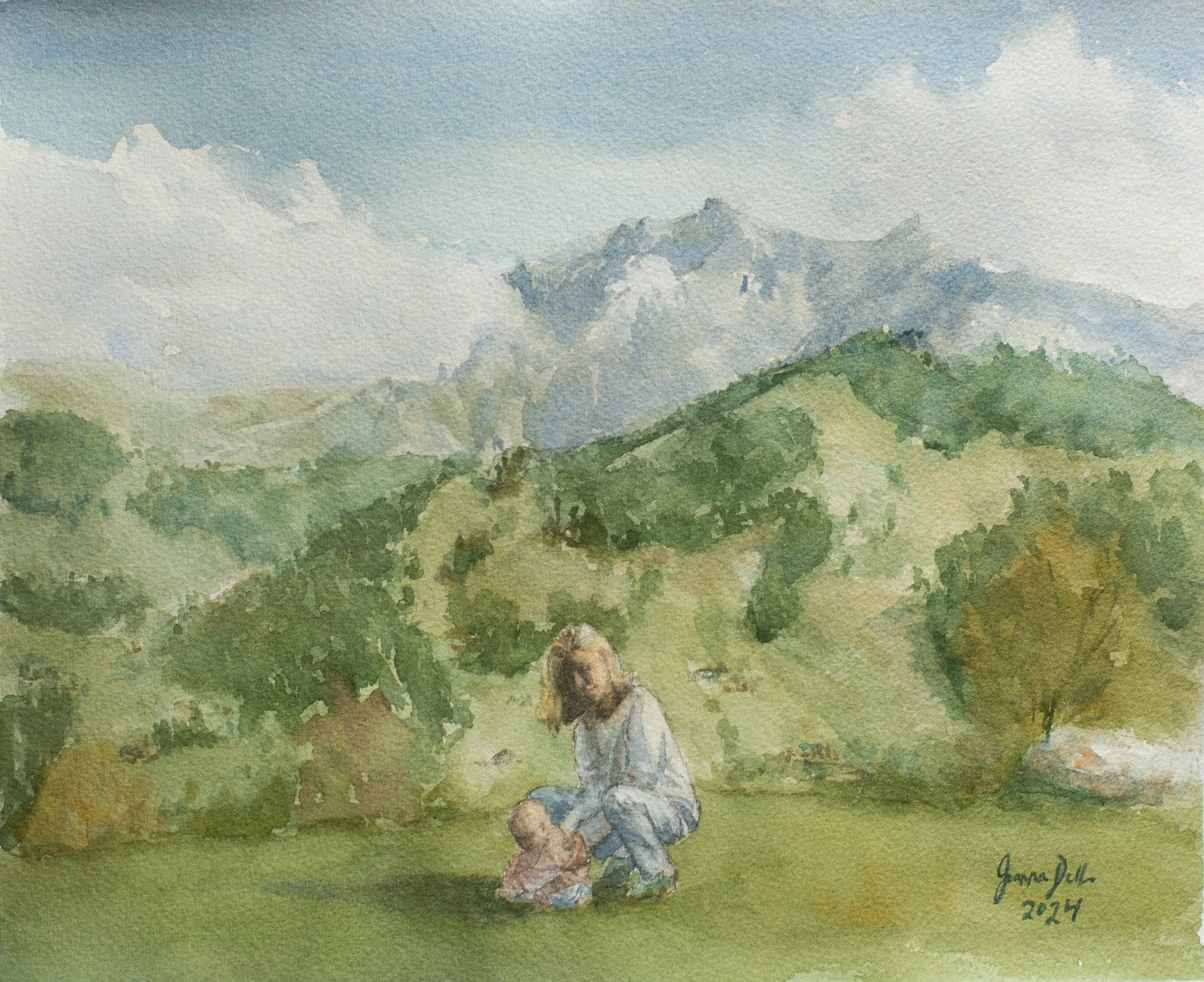 "Aubree and Lewynn in the Alps" - 8x10 inches