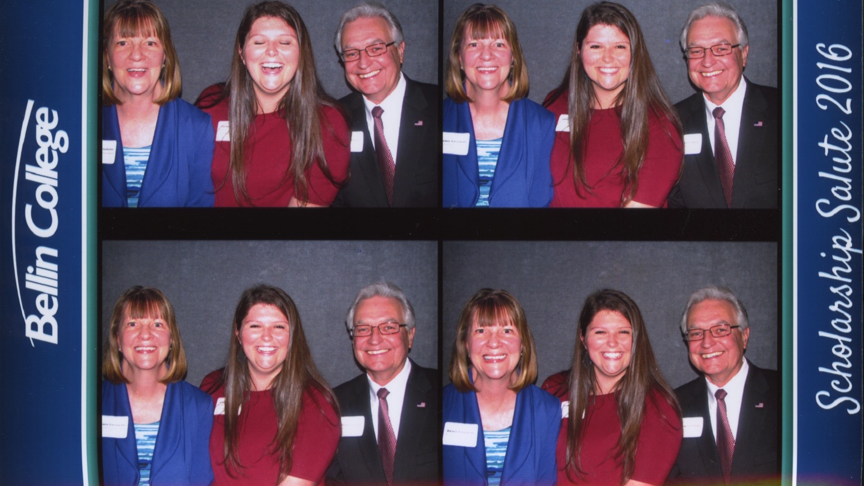 Emma with Doug and Renee LaViolette in the photo booth at the scholarship award reception 