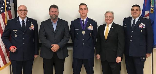 Left to right: Lt Col. Stephen Kohler, David Konrath, Matthew Niemi, Doug LaViolette and Lt Col Robert Koehler, Northeast Group Commander, WI Wing CAP