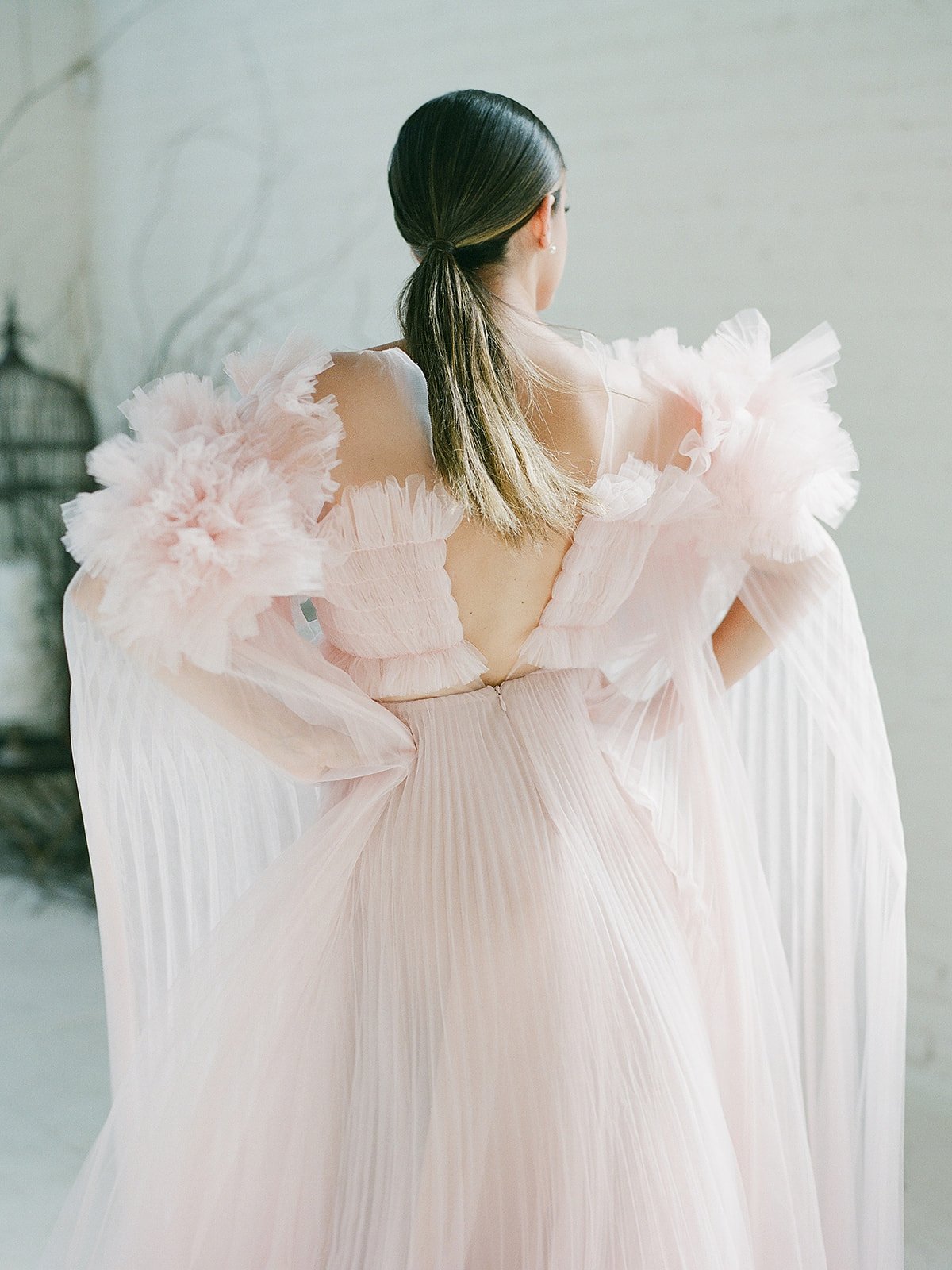 Blush Pink Ostrich Plume Feather Bridal Wedding Cape Couture