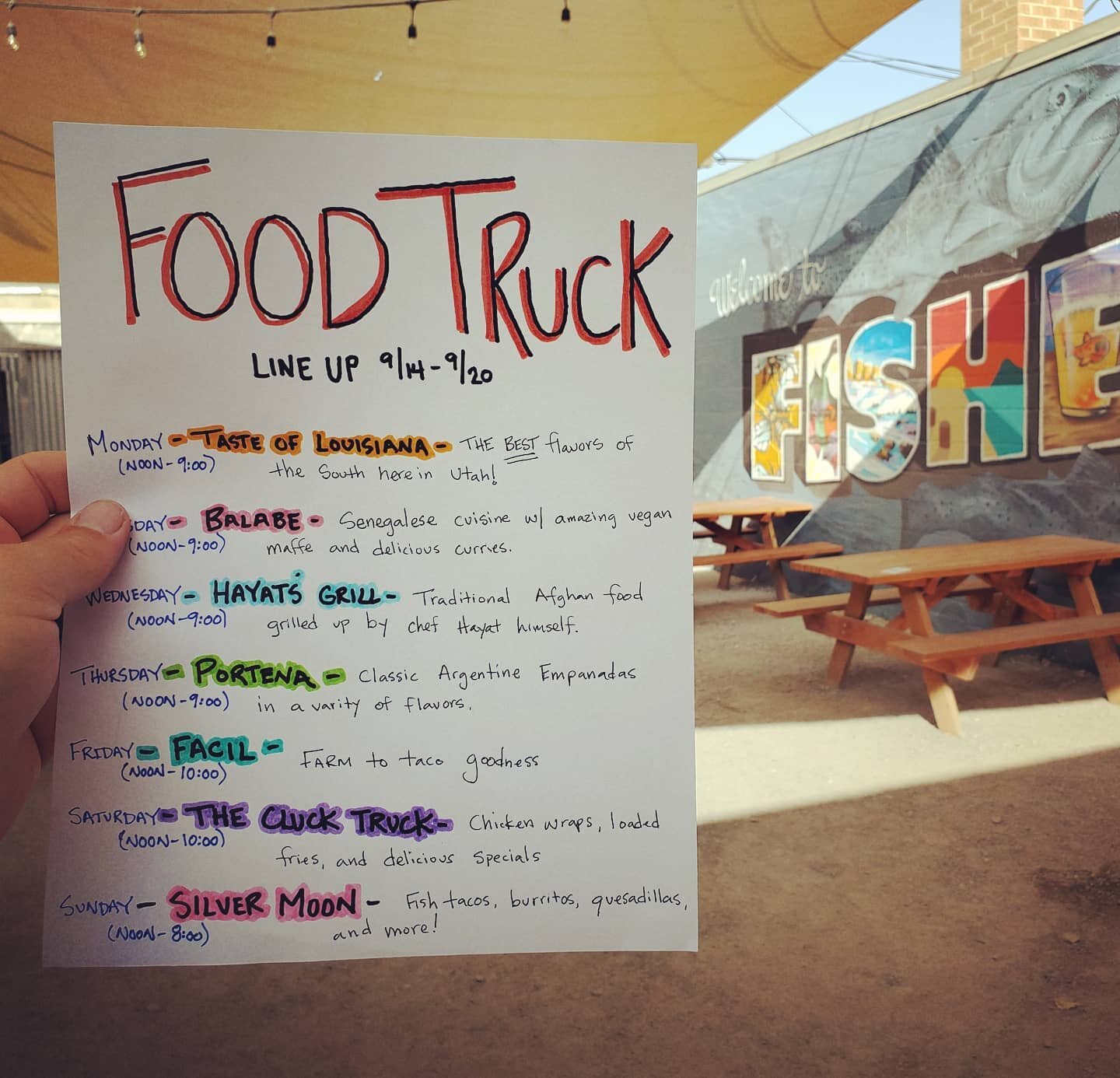 Happy Monday Fisher fans.  This week's food truck line up is packed with variety!  Look for the return of the Fisher Cerveza, Idaho Connection, a West Coast IPA, and hopefully the BEET SAISON this week 🤞  #foodtrucks #fisherbrewing #varietyisthespic