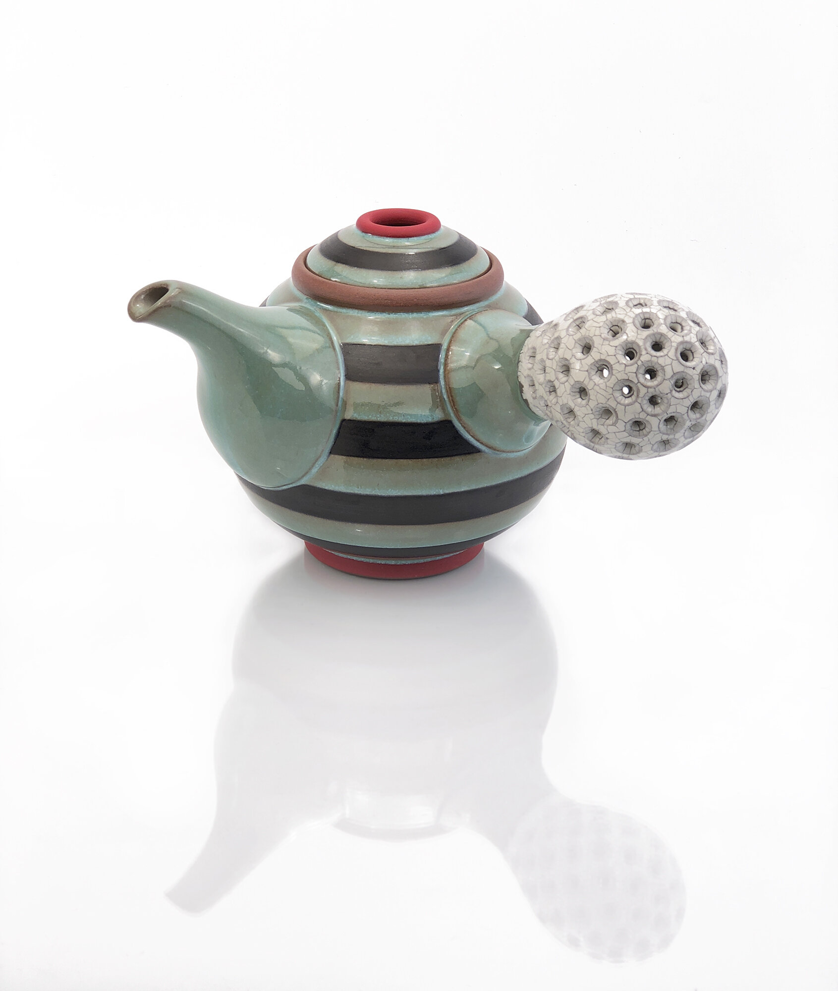 Striped side handle teapot