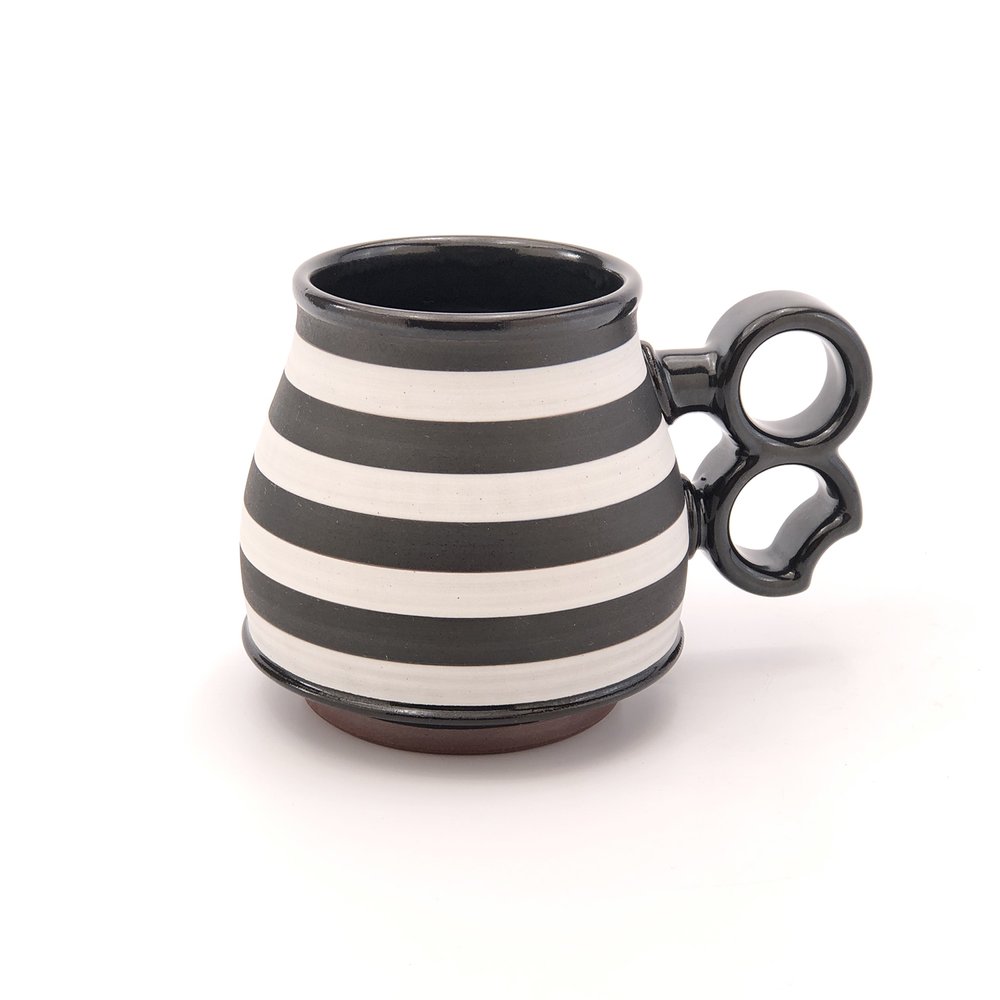 Tall Striped Gray-Green Mug with Two-Finger Handle — stonepool pottery