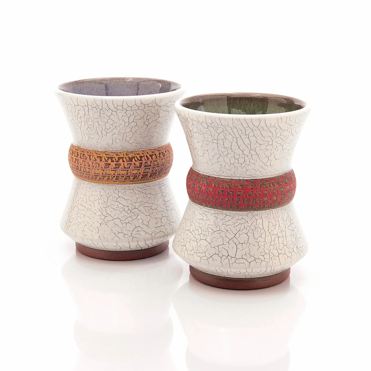 Little 9oz sippers. Crackle slip and grippy band &ldquo;handle&rdquo;🥃🤏🏼
.
.
.
#pottery #ceramics #sipper #cup #yunomi  #crackle #wine #bourbon #tea