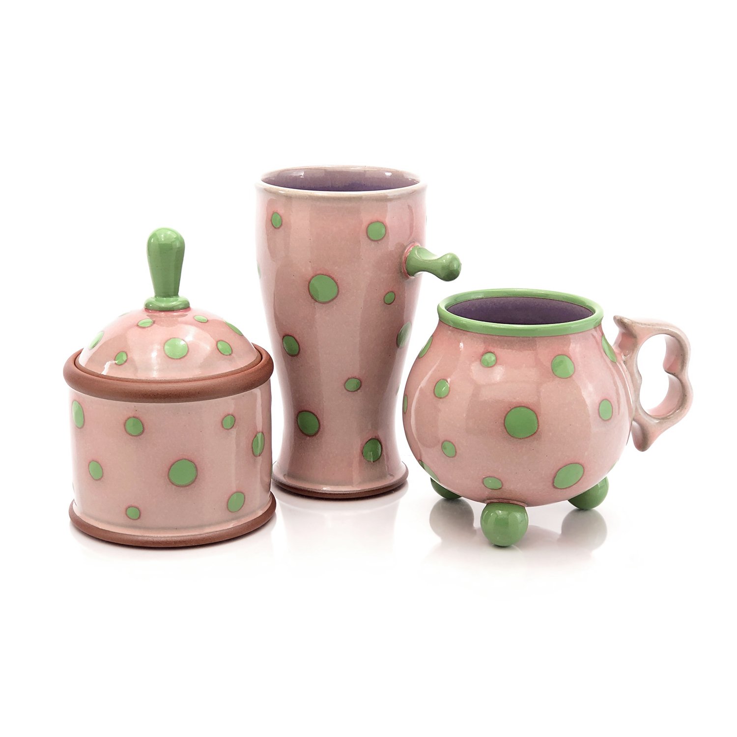 Assorted pink polka pots