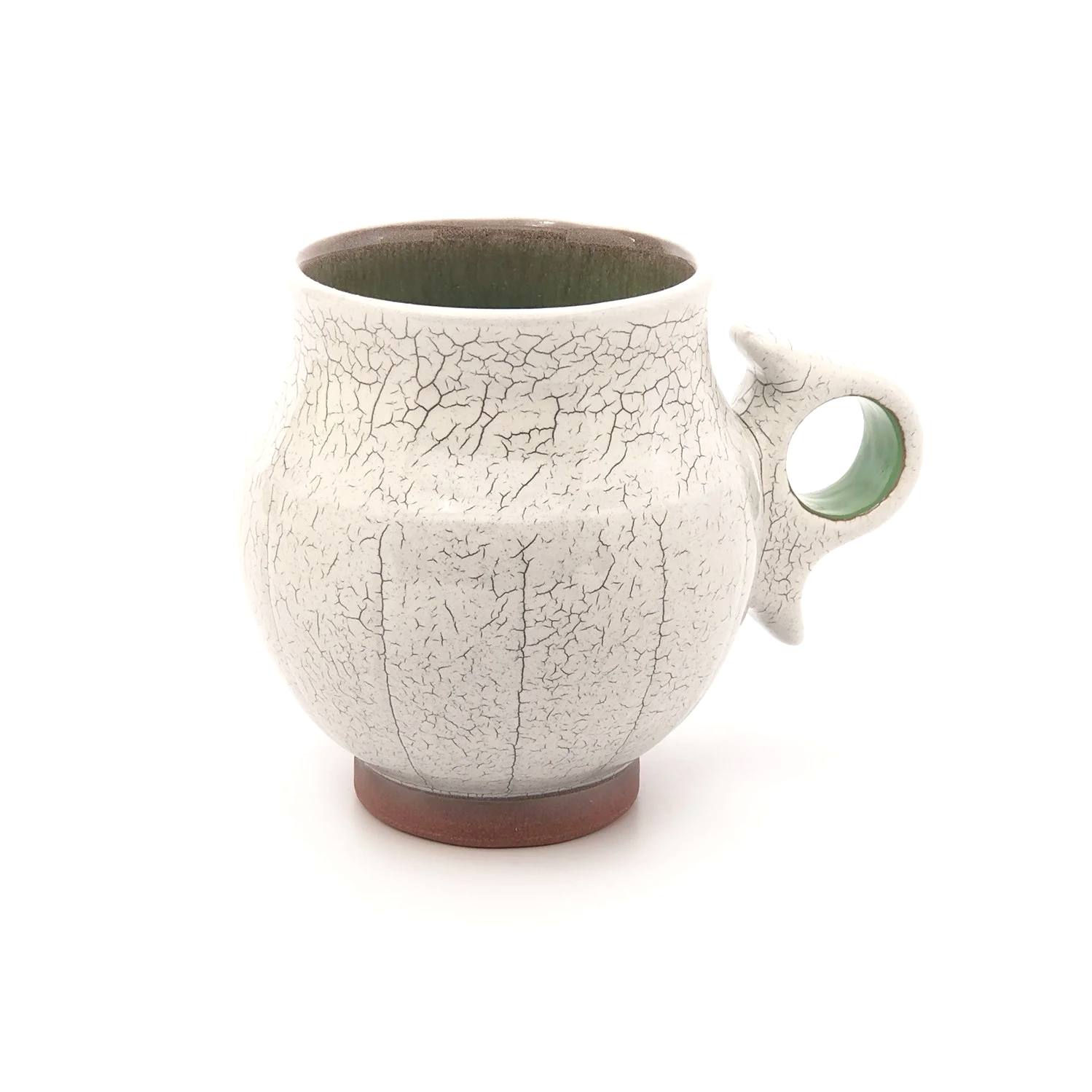 12 oz. mug with crackle slip and ergo handle