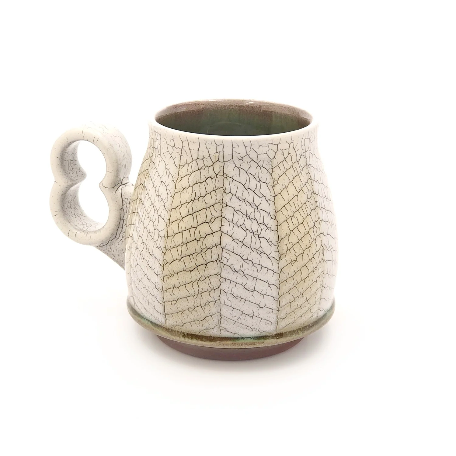 15 oz. extra fancy pants mug with crackle slip and ergo "open 8" handle