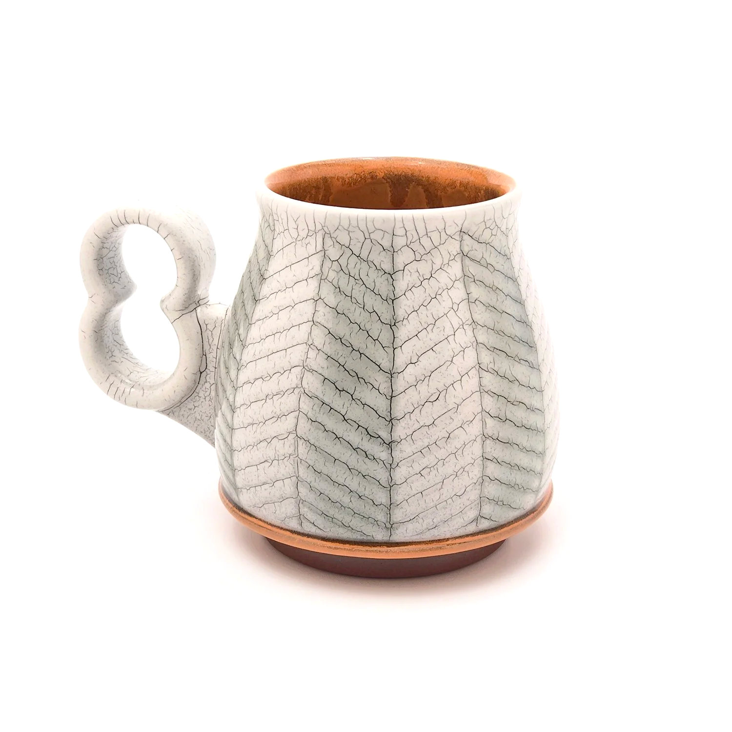 14 oz. extra fancy pants mug with crackle slip and ergo "open 8" handle