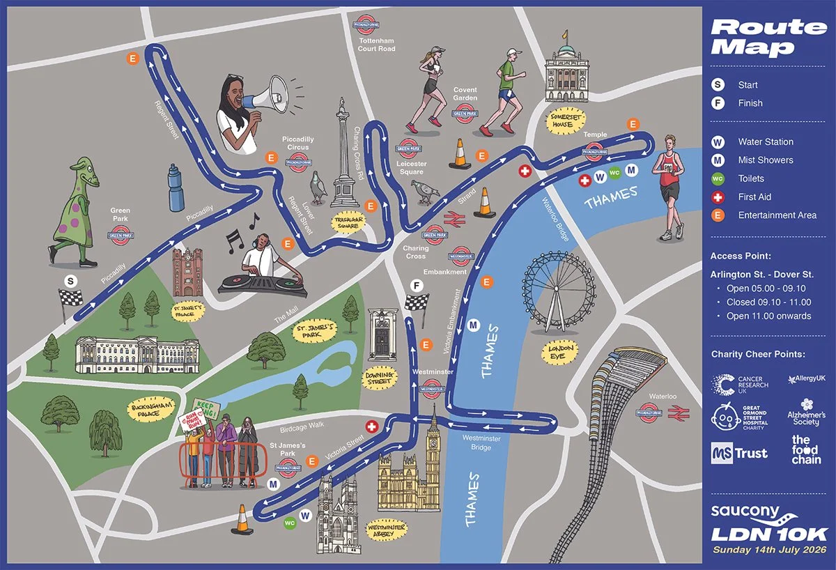 London 10k run route map.
