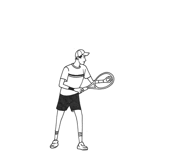 Hand drawn animation of a person serving in tennis.