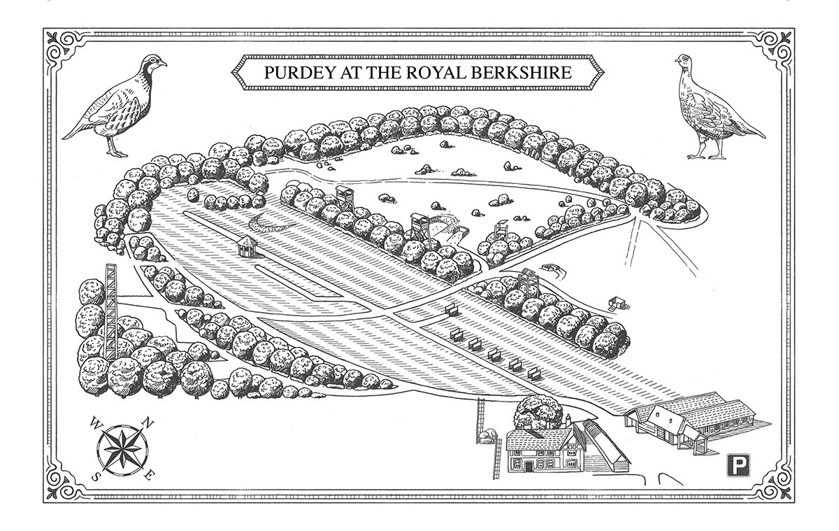Hand drawn map of The Royal Berkshire Shooting School, by Purdey.