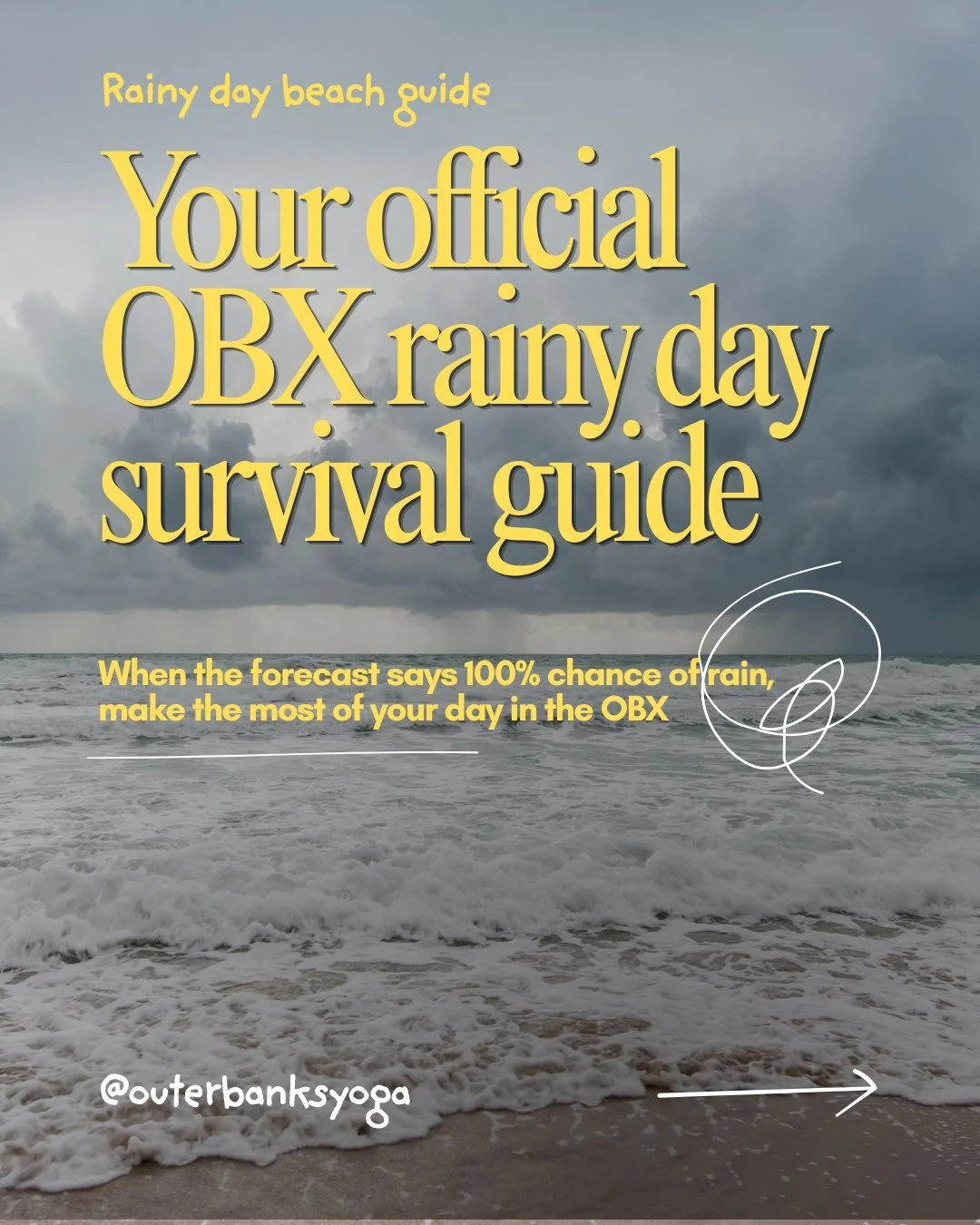 100%chance of rain cancelled your beach day? Don&rsquo;t let the gloomy weather wash out your day. Swipe through our OBX Rainy Day Survival Guide to find the perfect option for you. Whether you&rsquo;re looking to awaken your body, sink into a cozy g