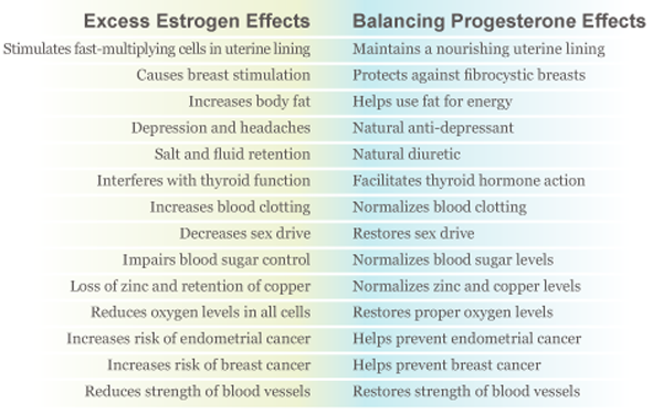 Graph comparing the effects of excess estrogen with the balancing effects of progesterone in the female body