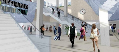 Rendering of a renovated Union Station with wider and better access for commuters — funded with new Transit Facility Improvement Area