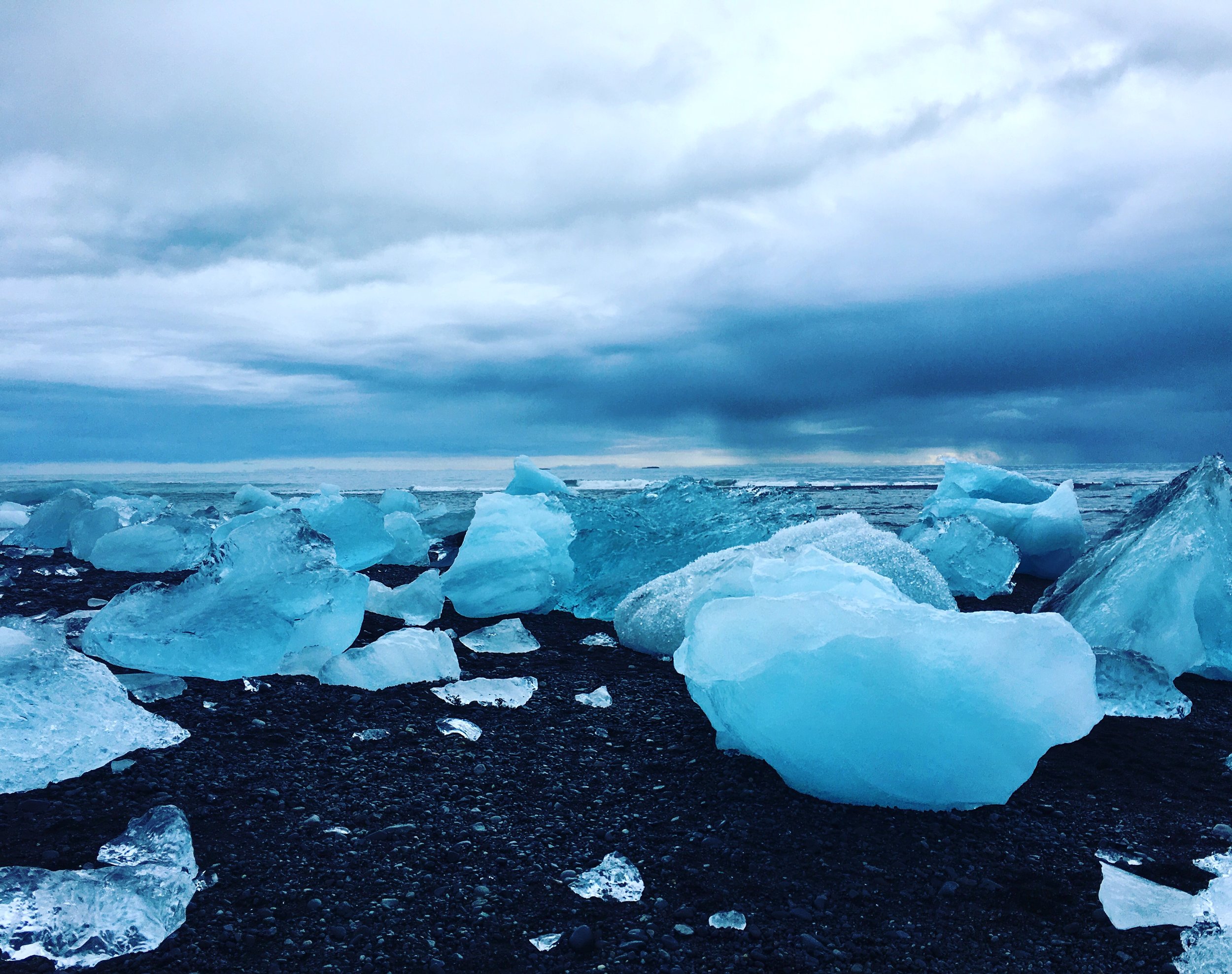 Icebergs on the black sand Ice beach