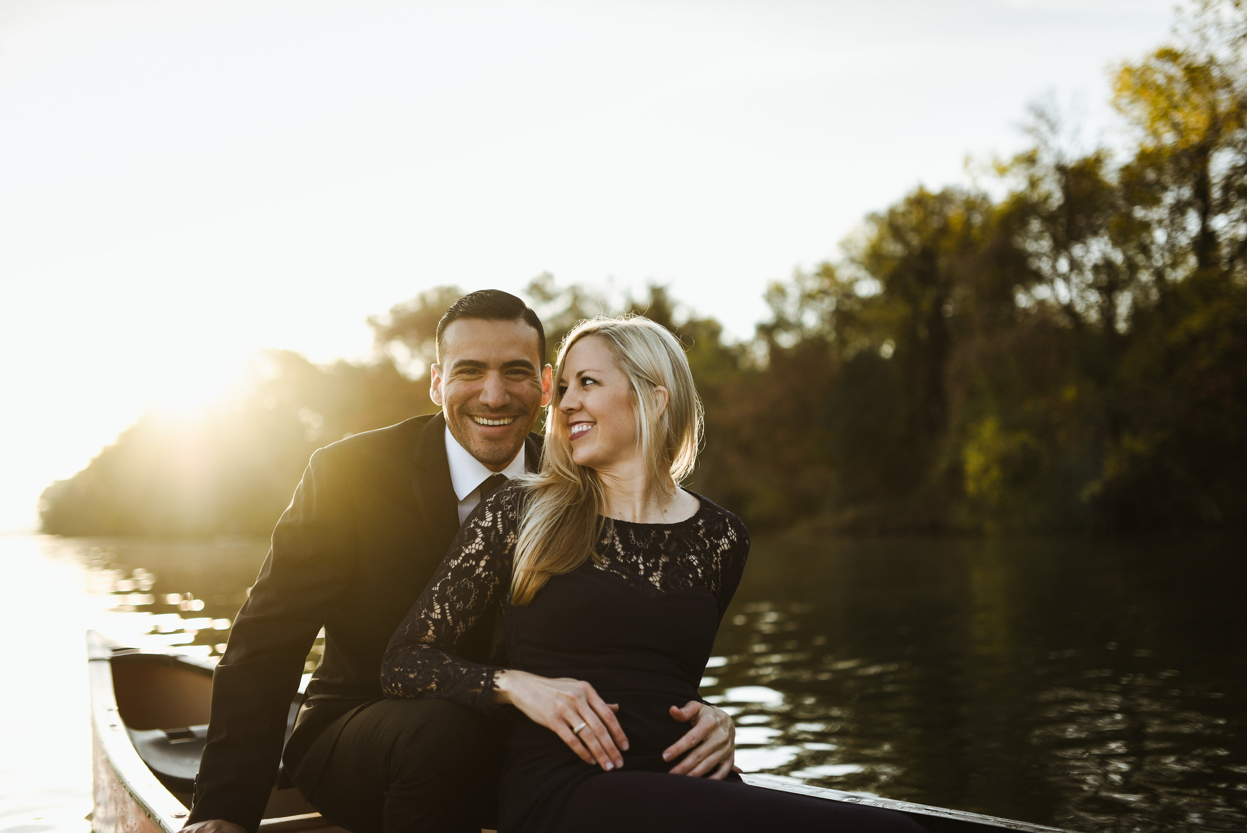 I am a HUGE fan of juxtaposition. I believe it makes for interesting photos and creates a more timeless image. Having these two in formal wear while paddling around Austin in a canoe at sunrise paid off!
