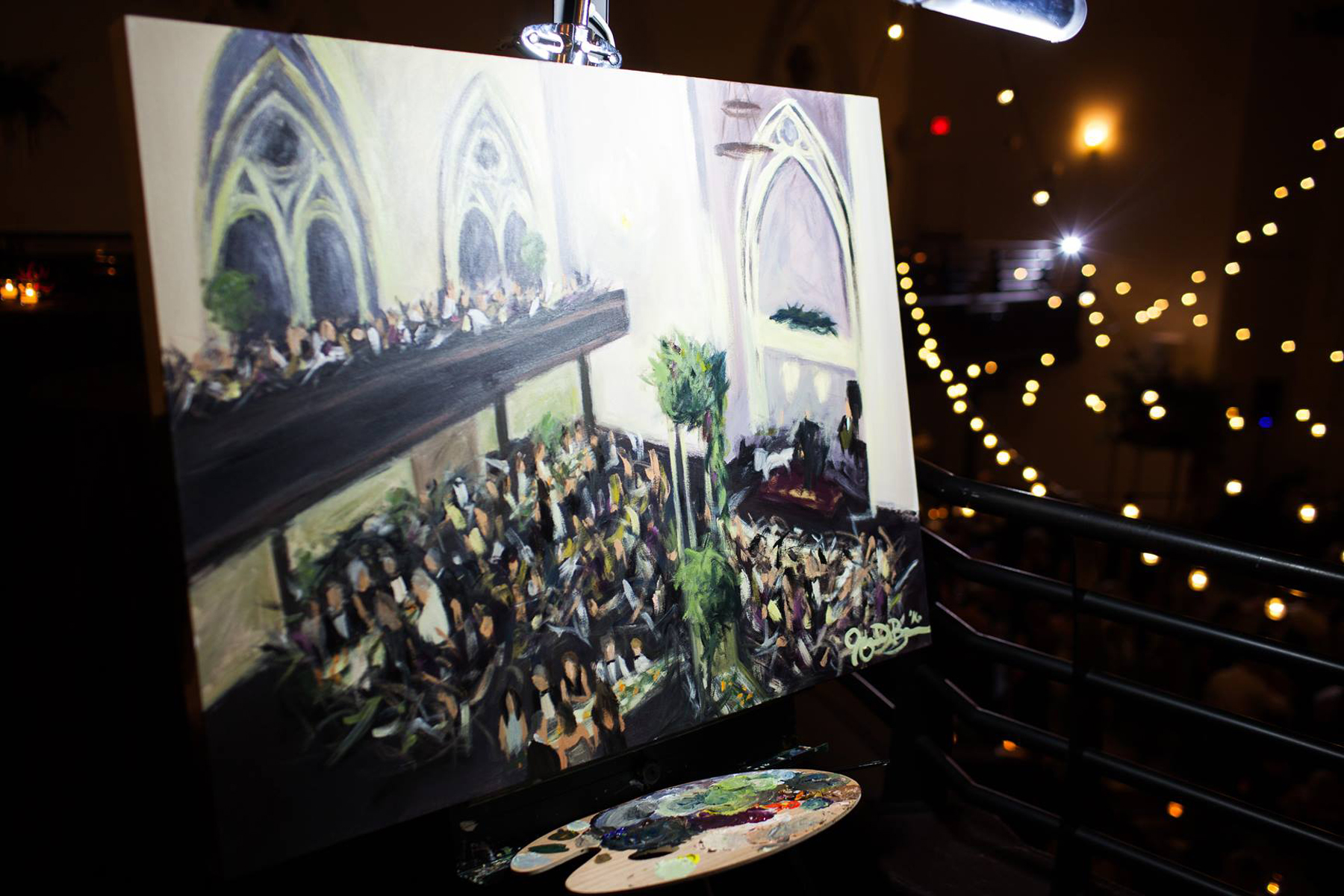 Live wedding painting at the end of the night, ready to pack up and take back to my studio for some more details // Photo Credit: Nathan Peel Photography // Live Wedding Painting by Cleveland Event Painter Jacqueline DelBrocco