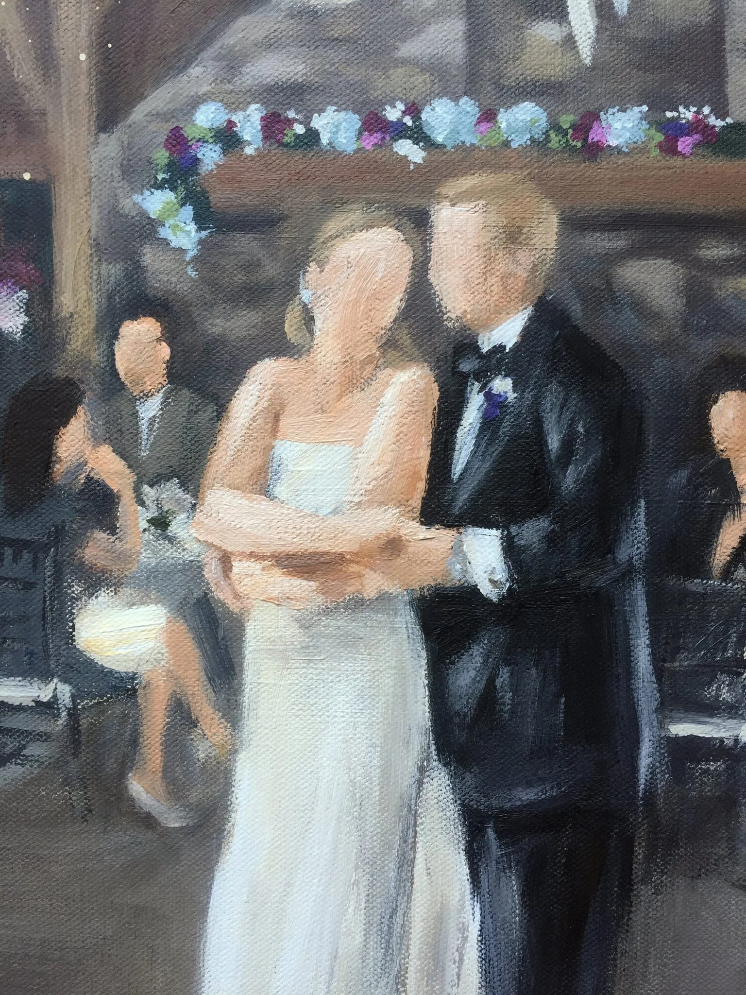 Live Wedding Painting Detail // Bride and Groom Portrait // by Cleveland Event Painter Jacqueline DelBrocco